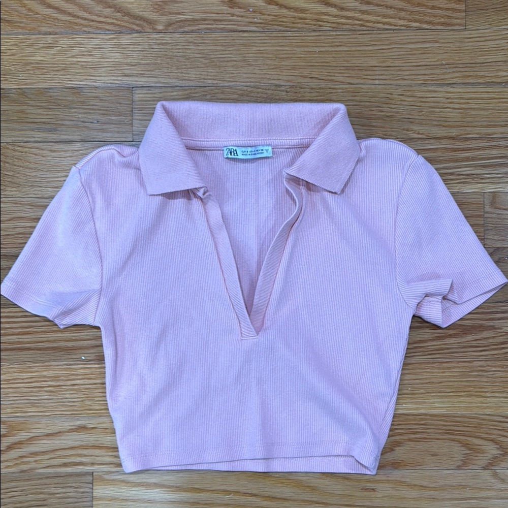 Zara Pink Collared Crop Top